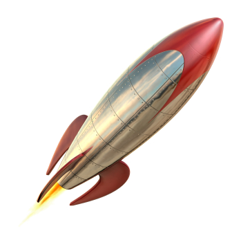 A fun stylized rocket on the floor isolated on a white backgroung with clipping path.