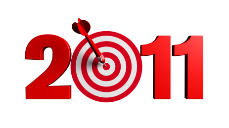 New Year 2011 whit a red and target and dart - 3d render business concept