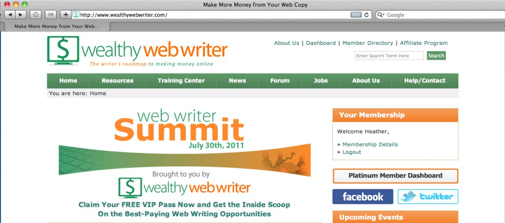 wealthy web writer homepage title tag example