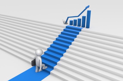 render of a person climbing stairs to success